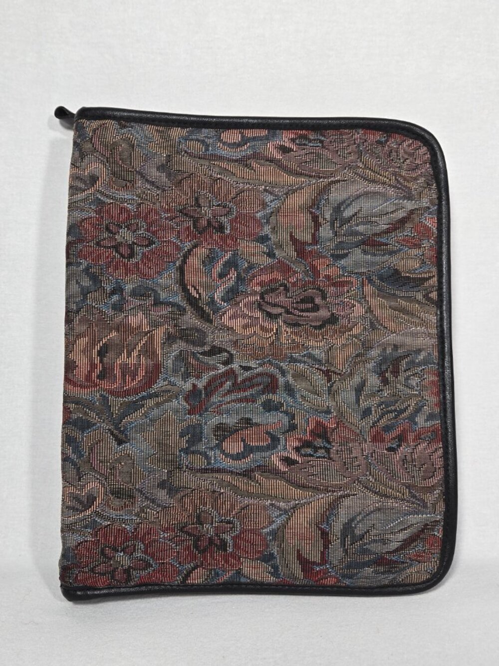 Vintage AVERY 80s Y2K POWER-CASE Woven BLUE-GREEN CANVAS Floral TAPESTRY 12x9x3.